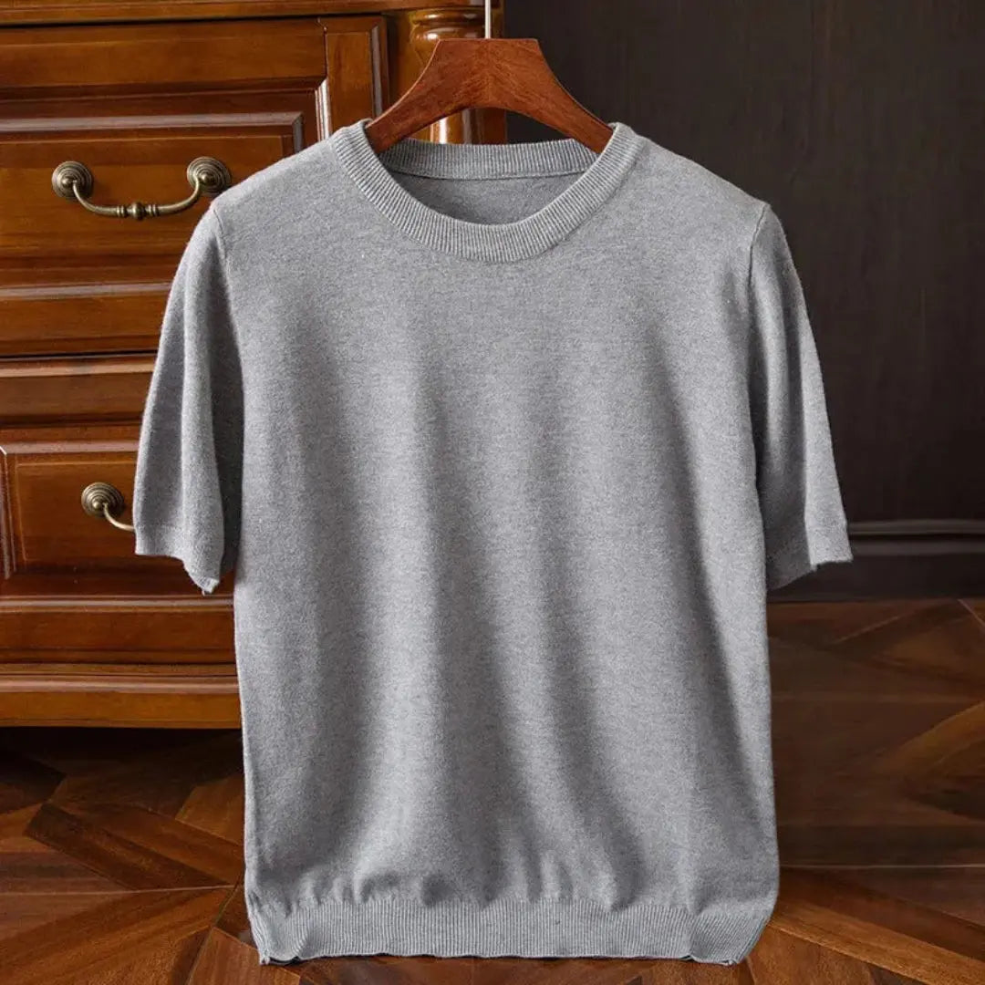 Men's wool blend short sleeve O-neck tee, tailored regular fit, butter-soft luxurious knit everyday essential