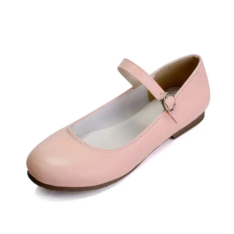 Women's black buckle strap Mary Jane ballet flats with ankle strap, lightweight synthetic upper