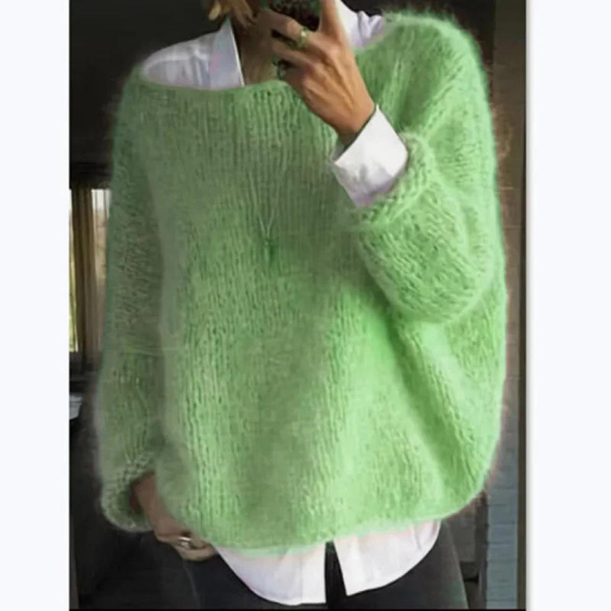Women's cream relaxed-fit cozy knit sweater with plush fuzzy texture for effortless winter layering