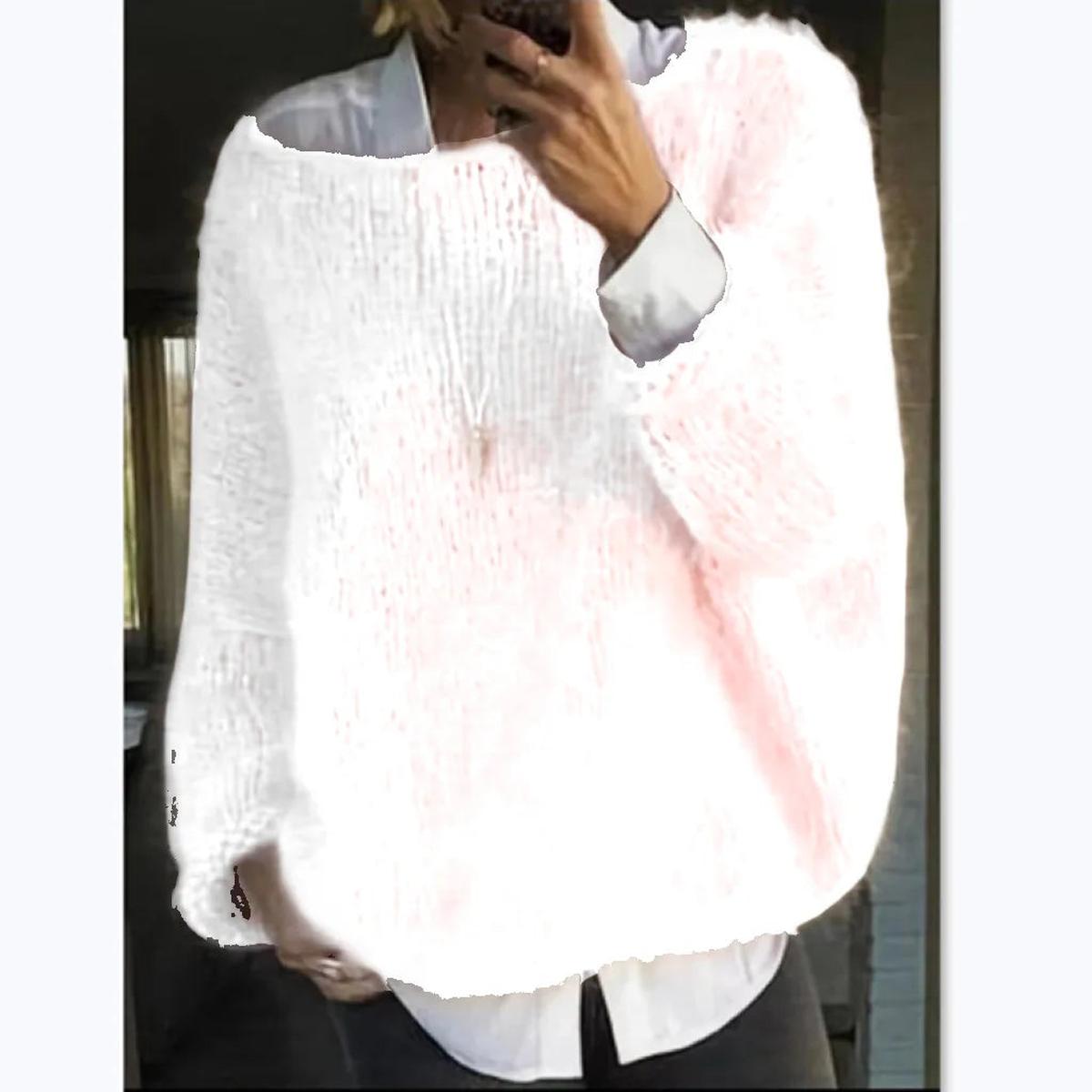 Women's cream relaxed-fit cozy knit sweater with plush fuzzy texture for effortless winter layering