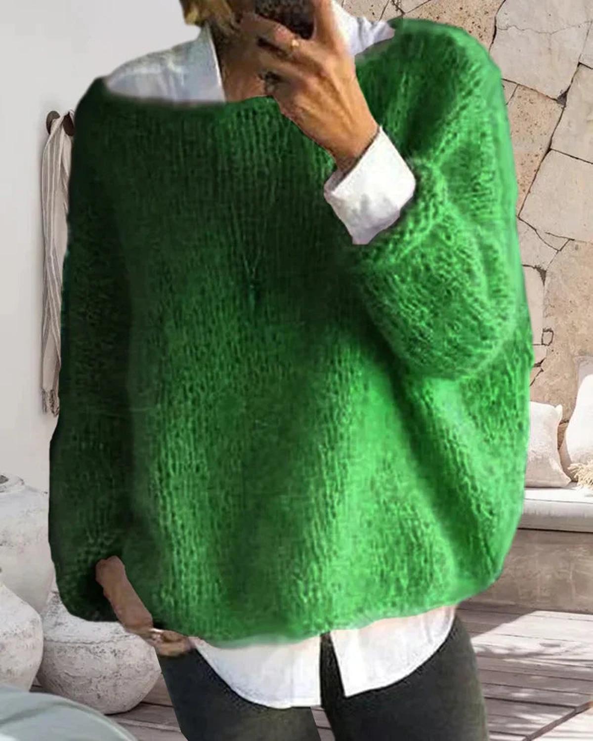 Women's cream relaxed-fit cozy knit sweater with plush fuzzy texture for effortless winter layering