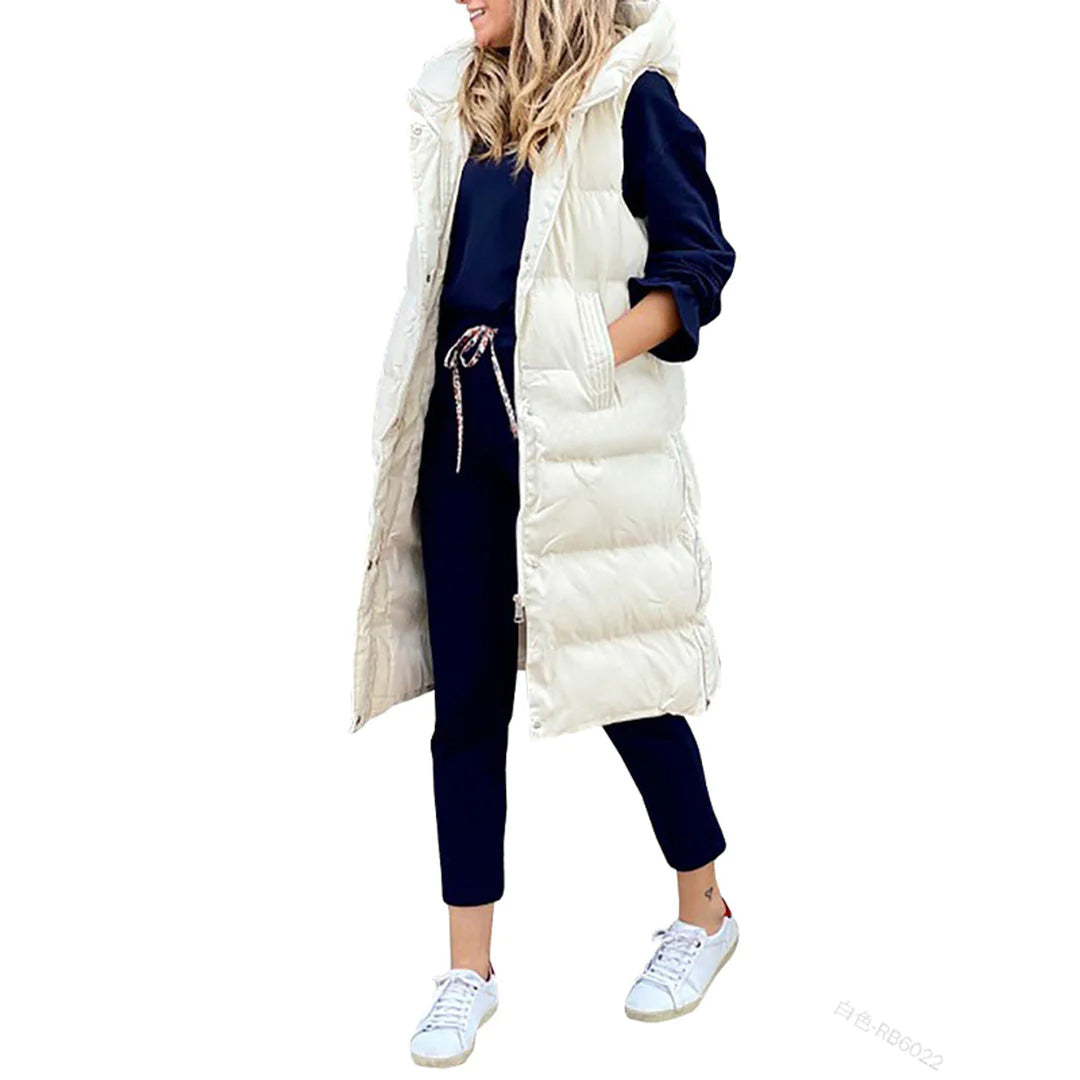 Women's sleeveless puffer vest layering jacket cozy warmth durable outdoor essential