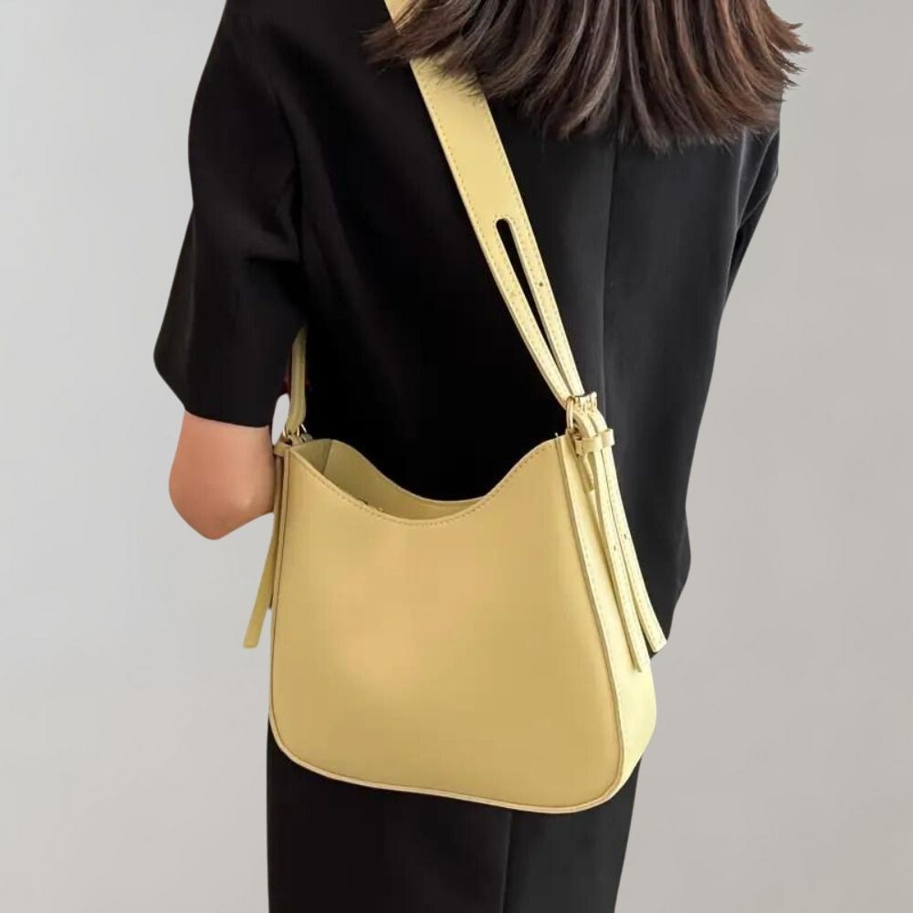 Mila brown PU leather minimalist crossbody shoulder bag with timeless everyday versatile style