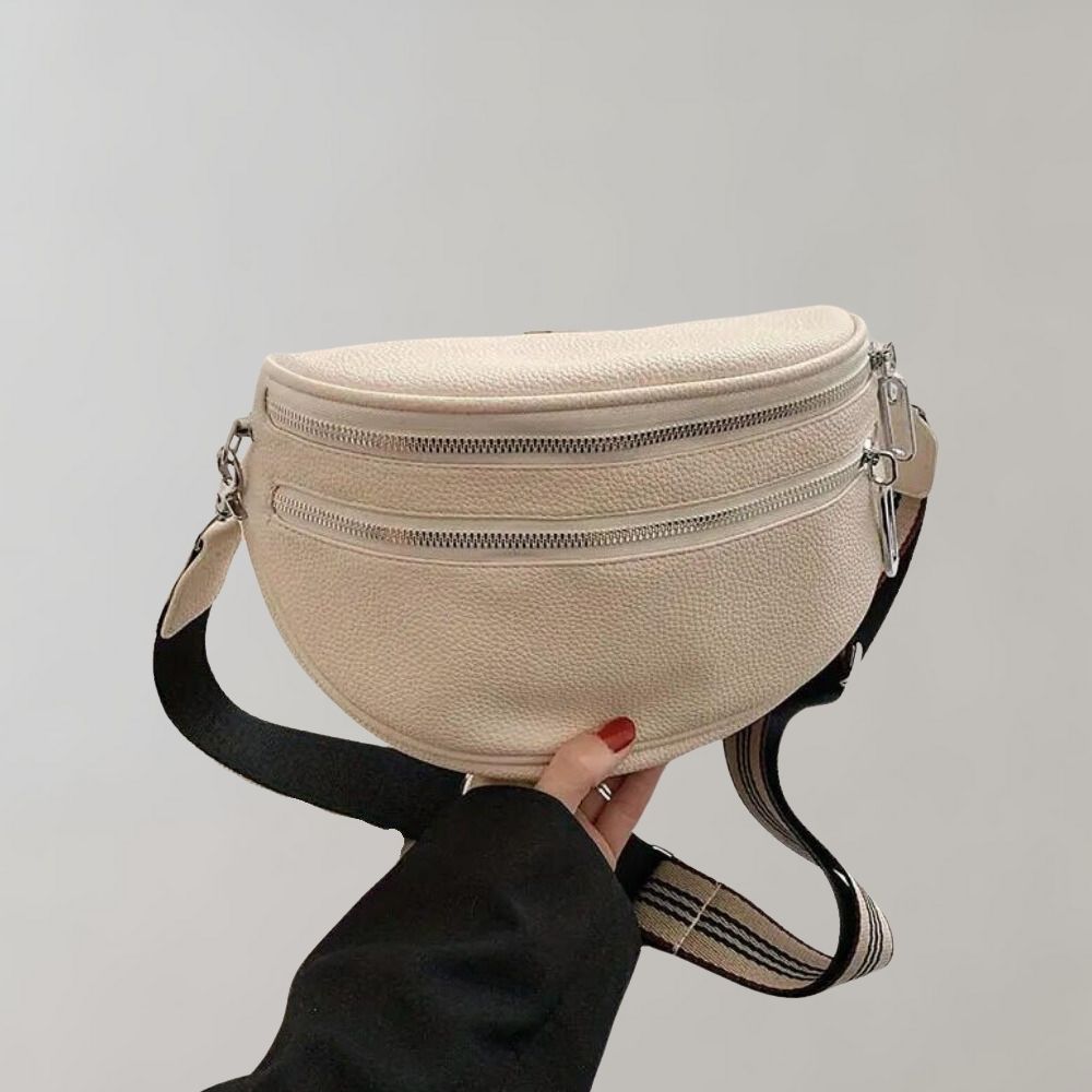 Women's PU leather crossbody bag with double zipper closure, stylish everyday shoulder bag for on-the-go