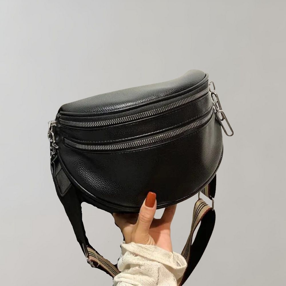 Women's PU crossbody shoulder bag with double zipper closure, stylish everyday design for on-the-go use