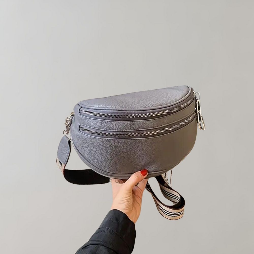 Women's PU crossbody shoulder bag with double zipper closure, stylish everyday design for on-the-go use