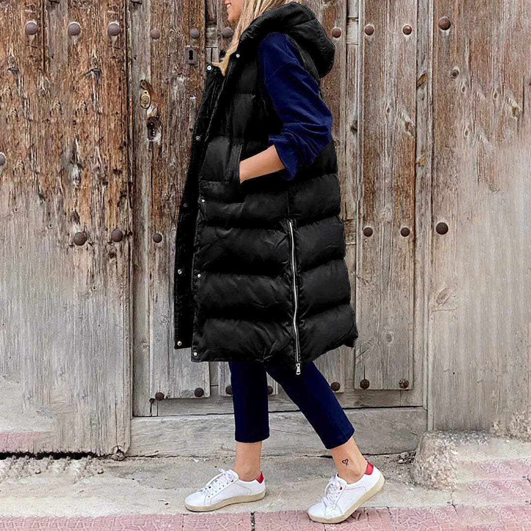 Women's sleeveless puffer vest jacket cozy layering essential for chilly outdoor days