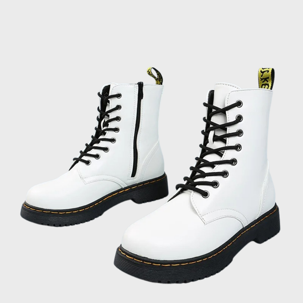 Women's black lace-up combat boots with side zipper and durable sole for all-day comfort