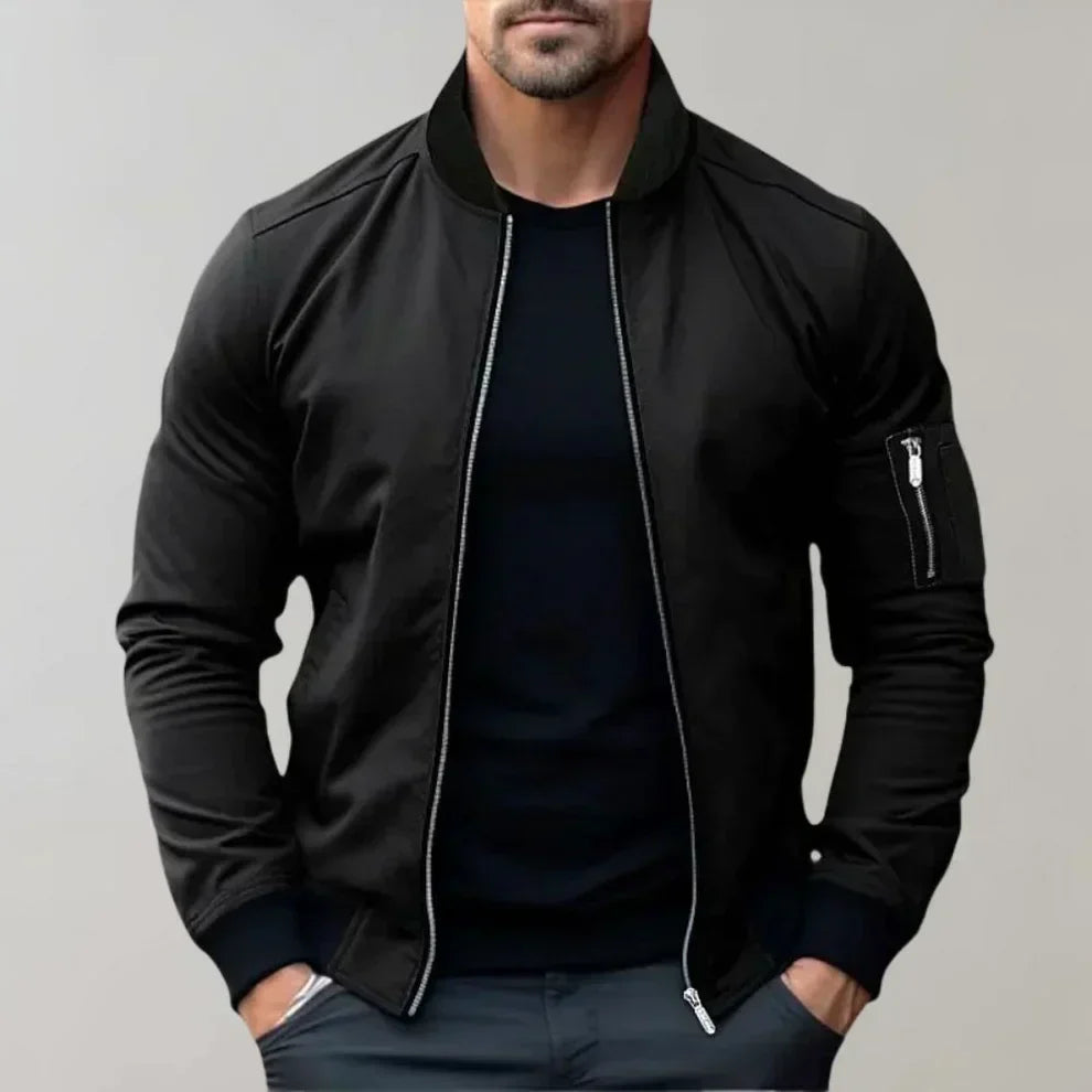 Men's Rafe olive bomber jacket lightweight sustainable fabric casual sporty fit easy care