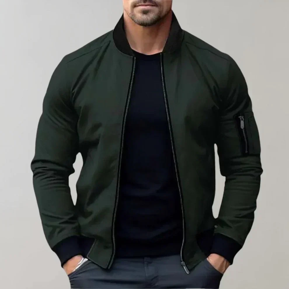 Men's Rafe olive bomber jacket casual sporty fit sustainable lightweight fabric for everyday warmth