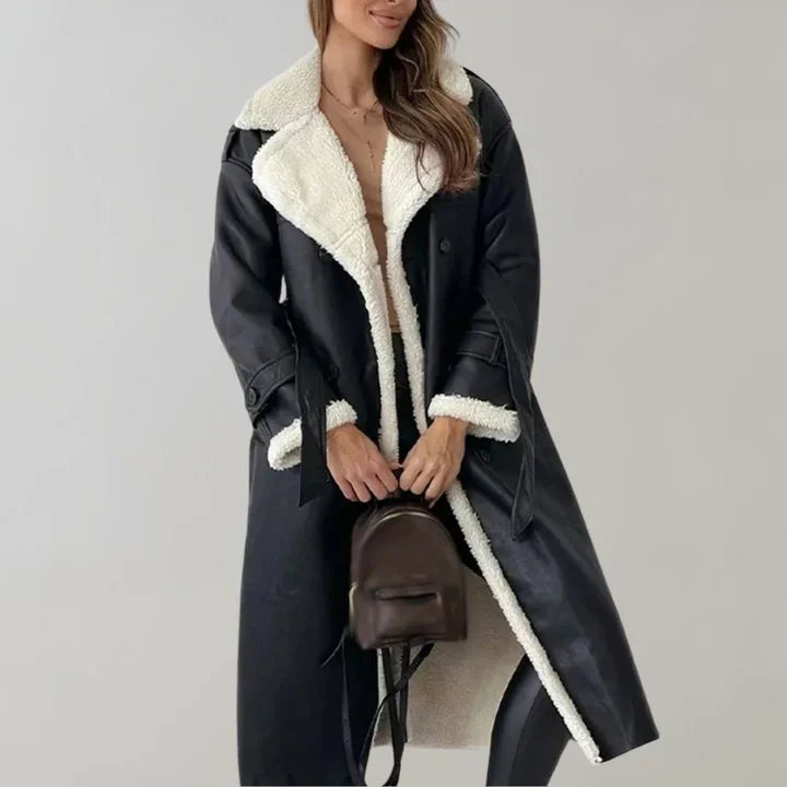 Women's long winter coat elegant silhouette warm practical coverage fashionable everyday comfort cold weather