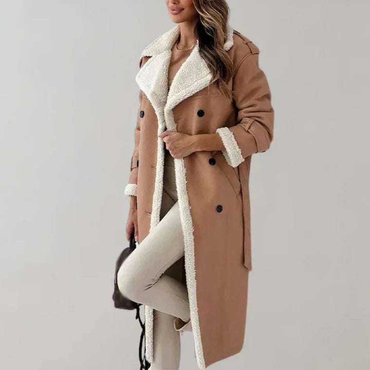 Women's long winter coat elegant silhouette warm stylish outerwear for everyday cold weather comfort