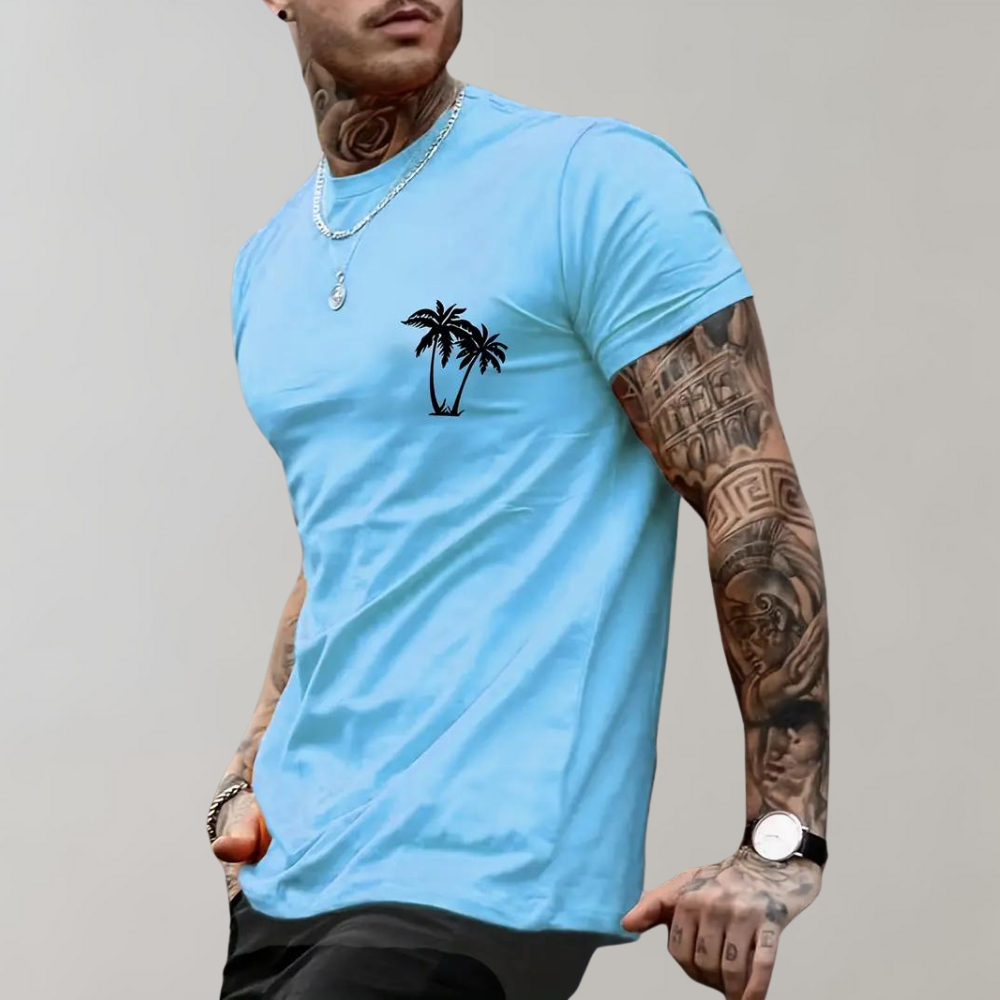Men's white cotton t-shirt relaxed fit palm tree graphic print casual everyday wear