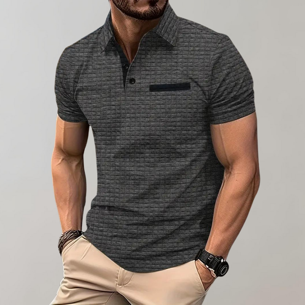 Men's slim fit textured polo shirt cotton blend stretch fabric everyday comfort urban style