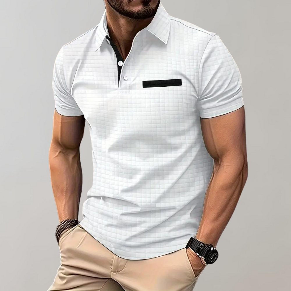 Men's slim fit textured polo shirt stretch cotton blend smart-casual everyday comfort