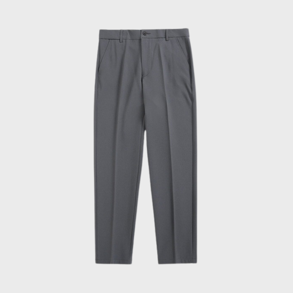 Men's beige comfort fit chino pants with built-in stretch, versatile everyday style for active wear