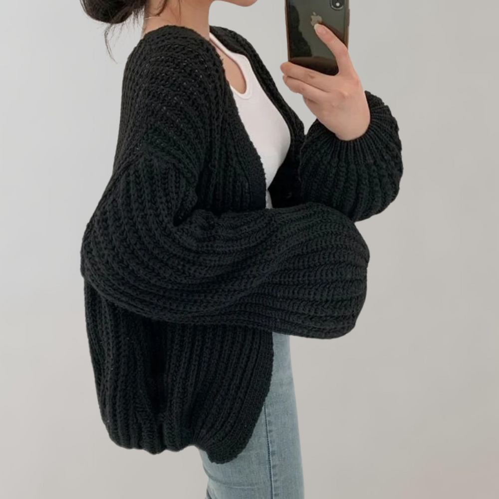 Women's cozy open-front cardigan long sleeve soft cotton-acrylic blend loose fit layering essential