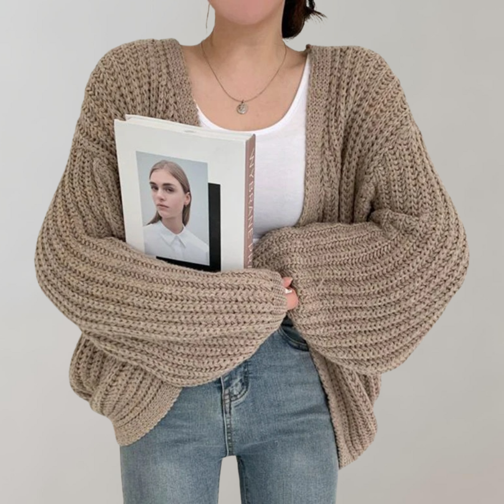 Women's loose open-front long sleeve cardigan soft cotton-acrylic blend cozy layering essential
