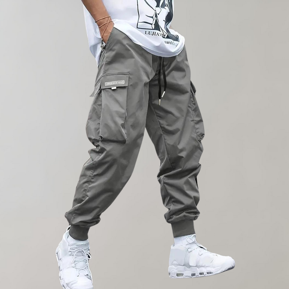Men's cargo joggers relaxed fit adjustable waist elastic cuffs versatile travel pants with cargo pockets
