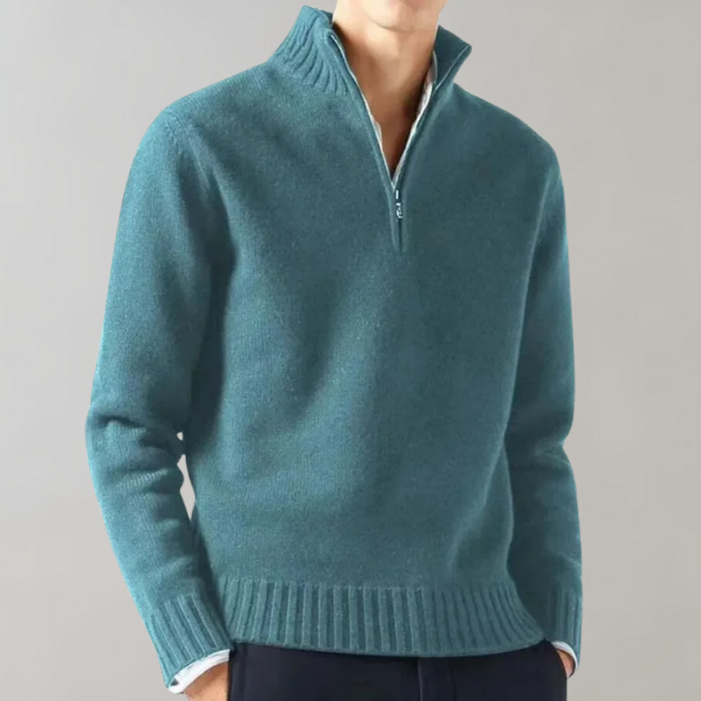 Men's cozy fleece zip-up sweater for outdoor activities, full-length zipper, warm layering comfort