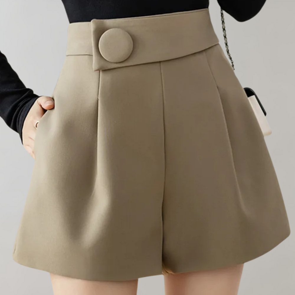 Women's Liza active shorts black khaki polyester high-waist comfortable fit gym casual wear