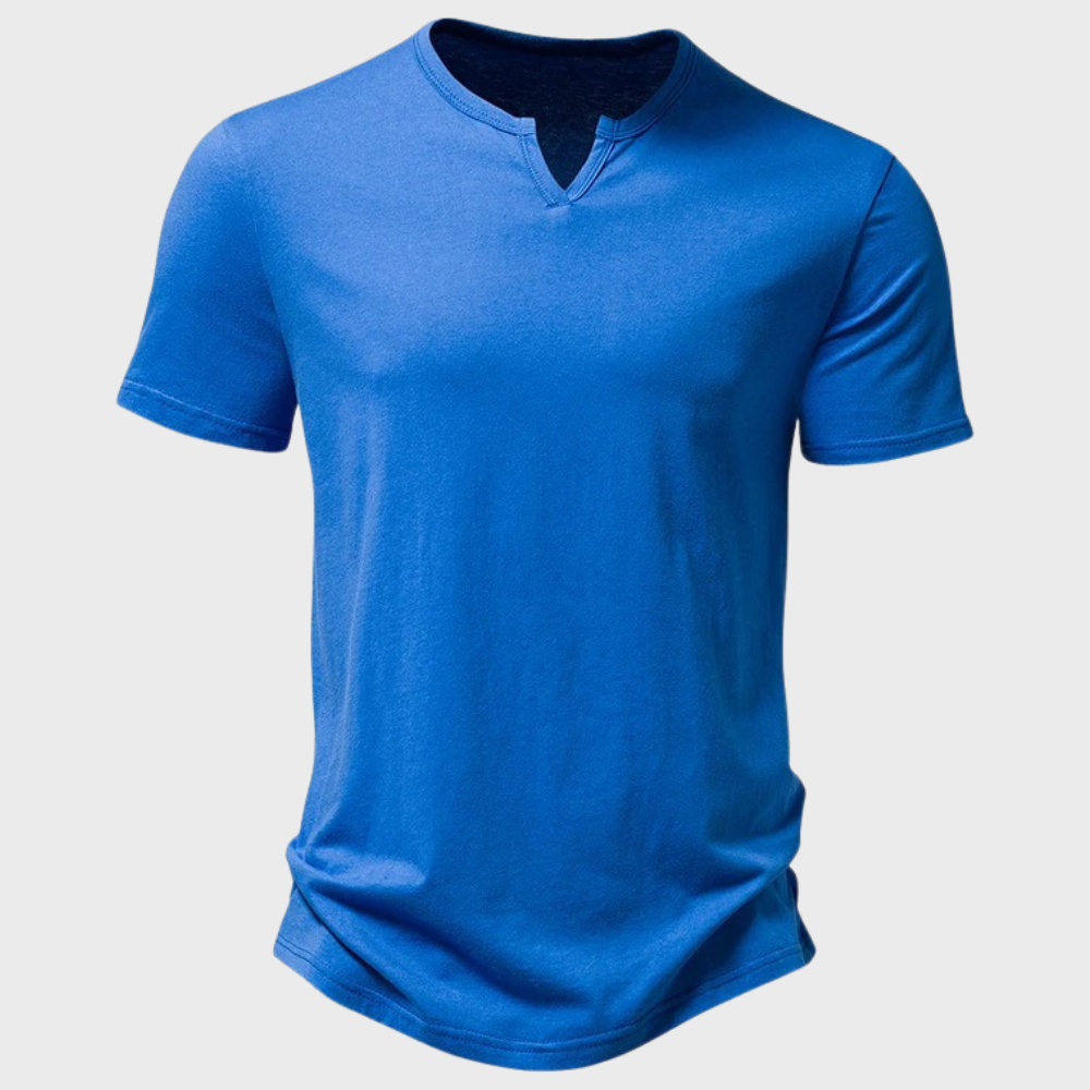 Men's casual cotton blend Henley T-shirt short sleeve with three-button placket in classic fit
