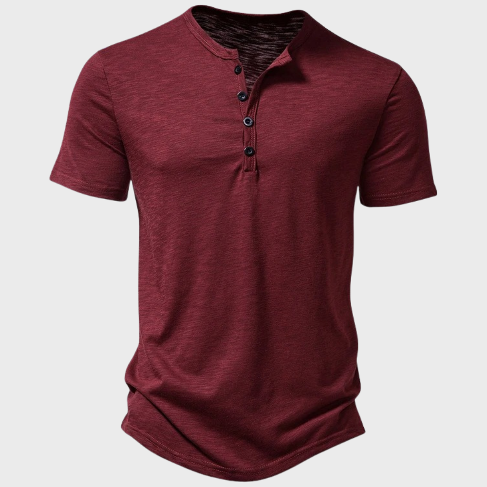 Men's soft fabric round-neck button T-shirt in casual fit with button placket for everyday style