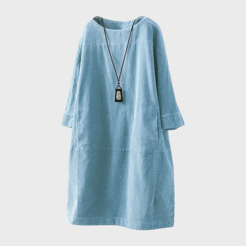 Women's loose-fit velvet dress round neck three-quarter sleeves casual Nordic style soft drape