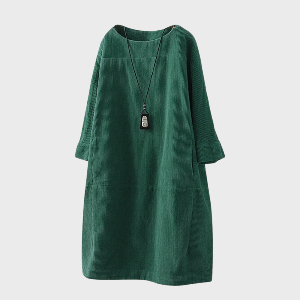 Women's loose-fit velvet dress round neck three-quarter sleeves casual Nordic-inspired style