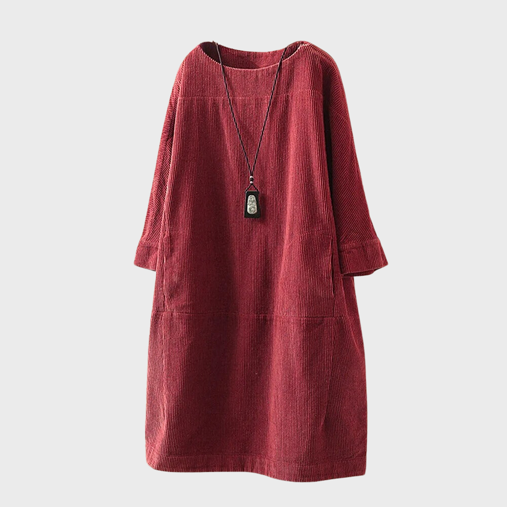 Women's loose-fit velvet casual dress round neck three-quarter sleeves soft drape everyday wear