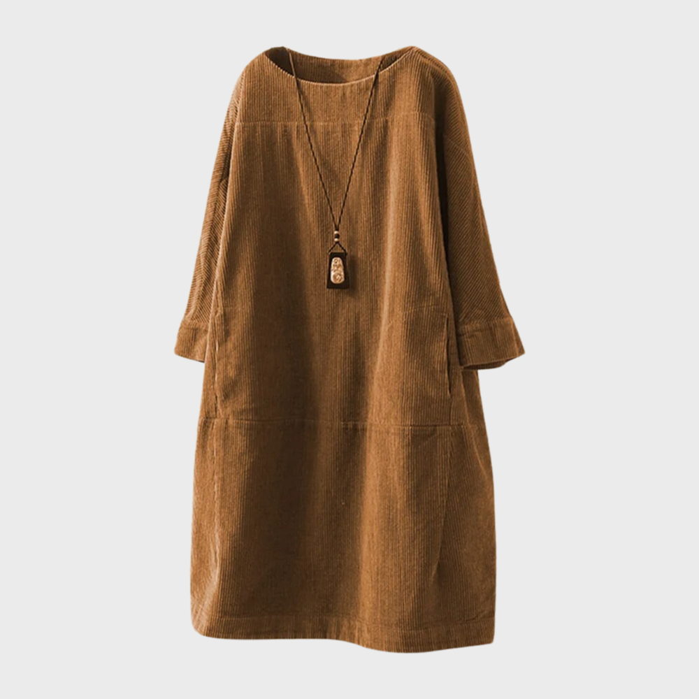 Women's loose fit velvet dress round neck three-quarter sleeves casual Nordic style soft drape