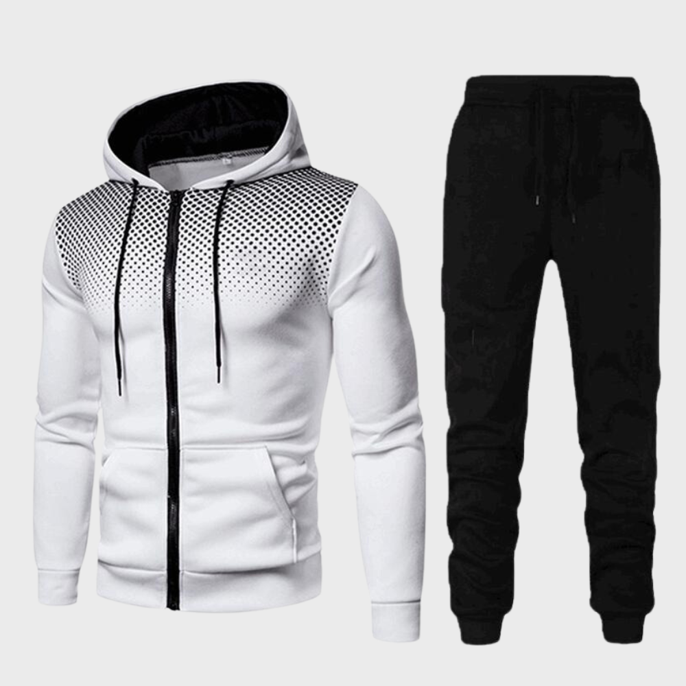 Men's slim fit navy tracksuit set zip hoodie and joggers with adjustable waist for training