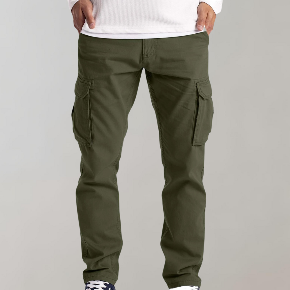 Men's relaxed fit cargo pants durable cotton blend with multi-pocket utilitarian design for outdoor wear
