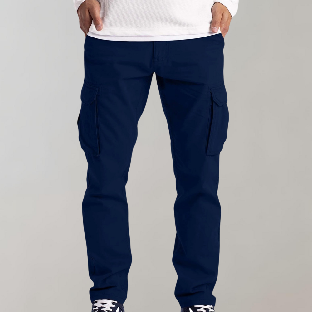 Men's relaxed fit cargo pants durable cotton blend with multiple practical pockets for outdoor wear