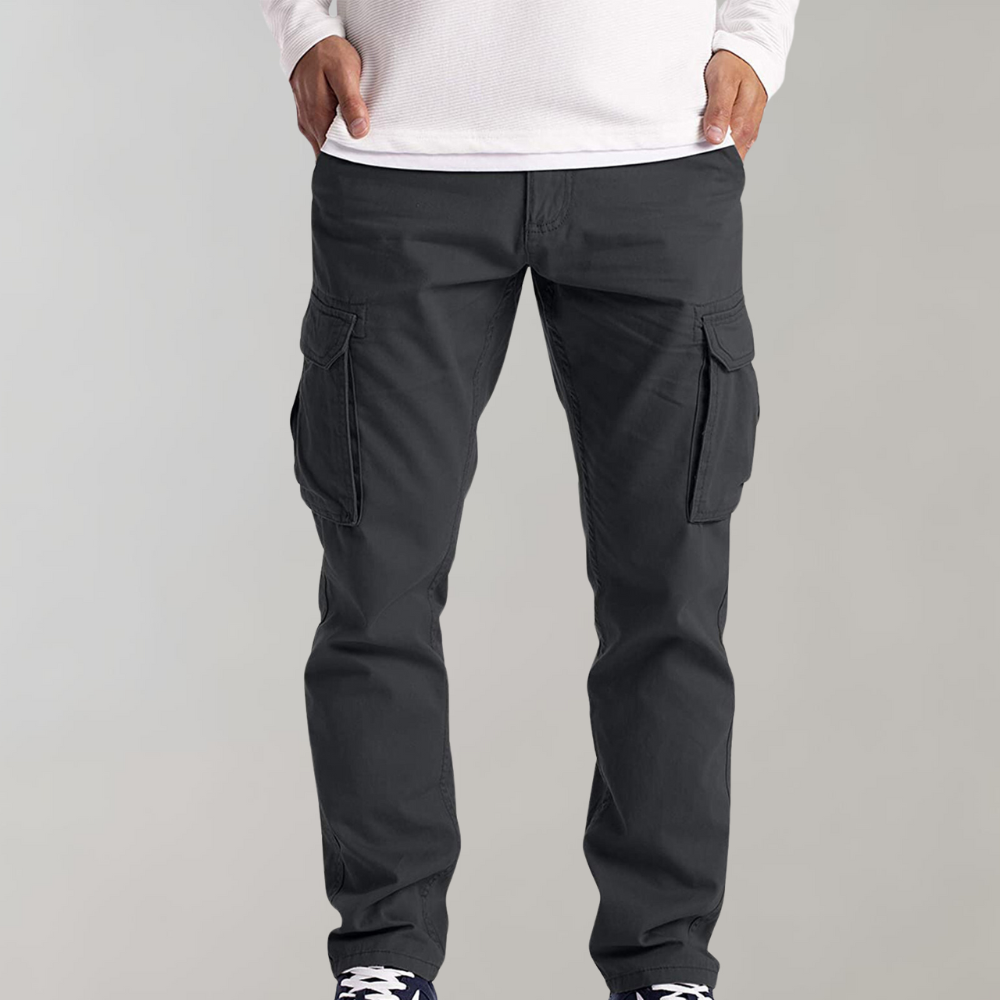 Men's relaxed-fit cargo pants durable cotton blend with multi-pocket utilitarian design for outdoor wear