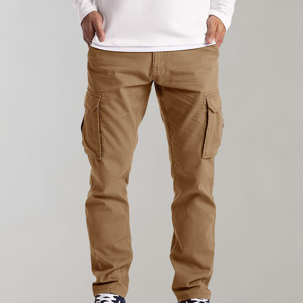 Men's relaxed-fit cargo pants durable cotton blend with multi-pocket utility design for outdoor wear