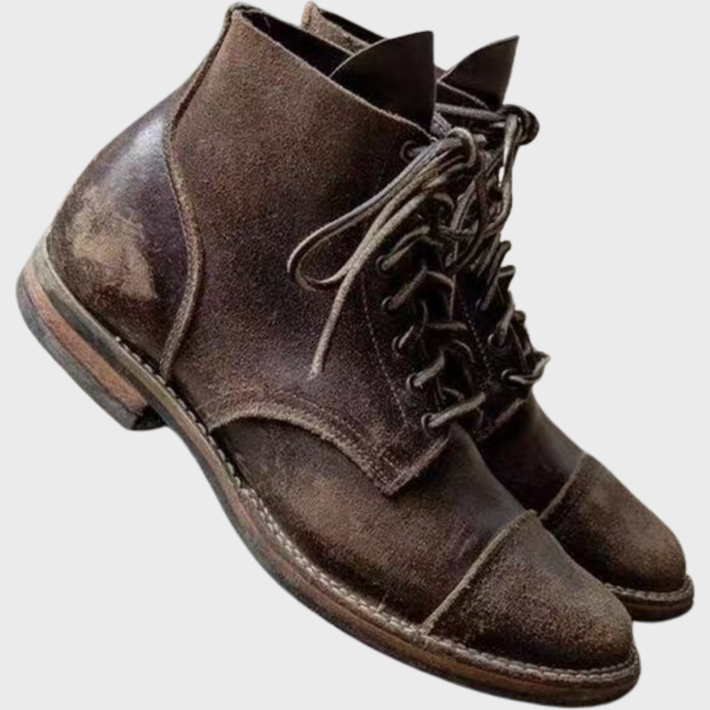 Men's high-ankle lace-up leather boots in rugged Nordic style with durable PU upper for outdoor use