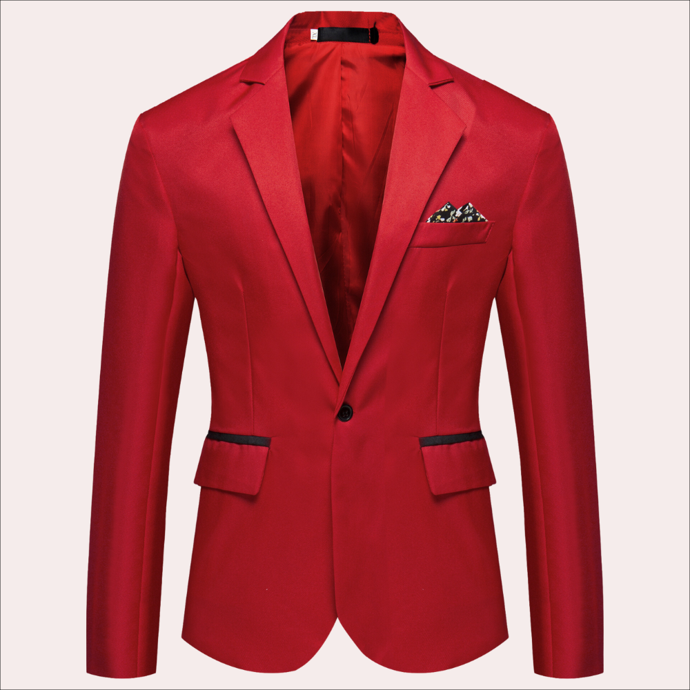 Men's navy tailored fit formal blazer with classic notch lapel for business and upscale events
