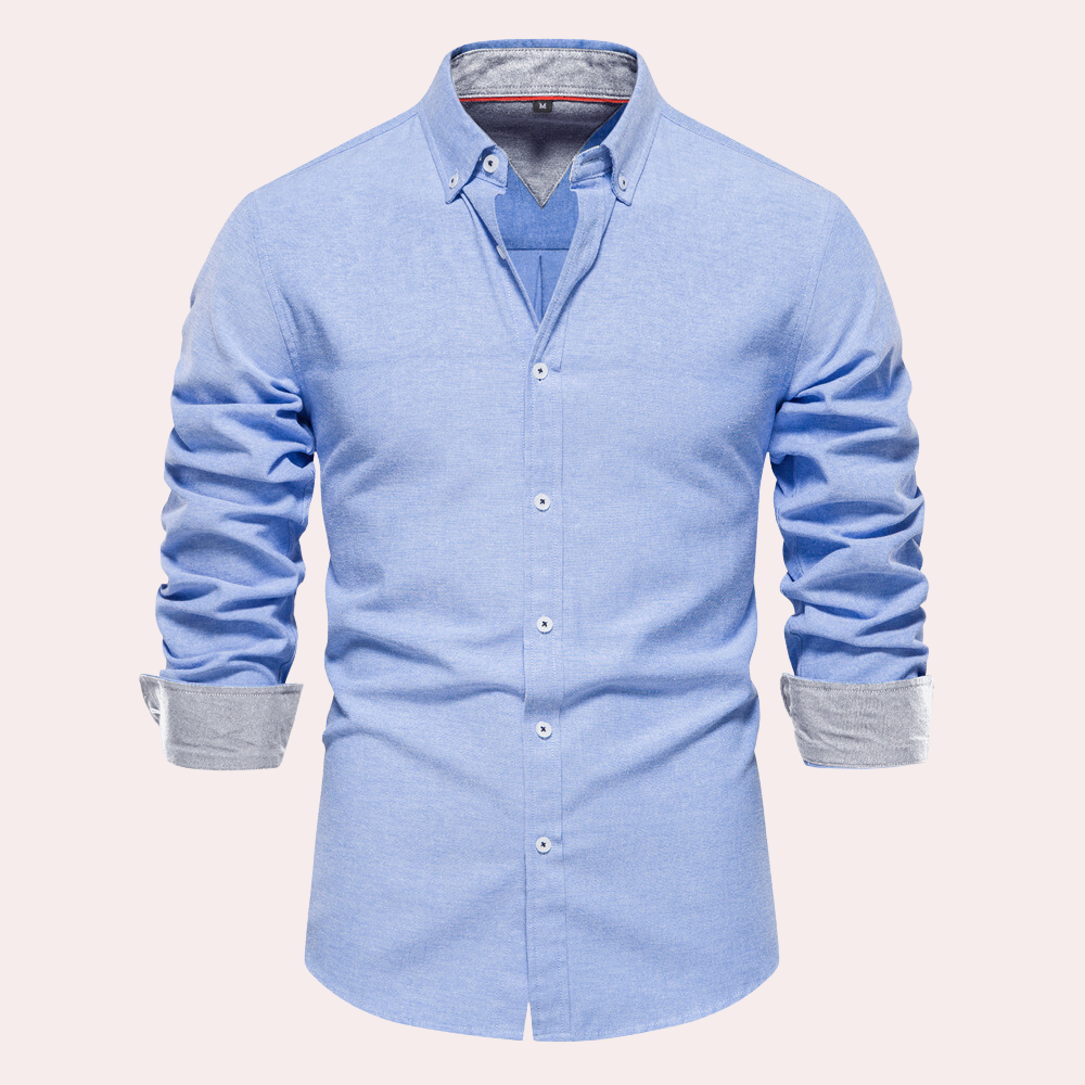 Men's white cotton button-down collar shirt tailored fit versatile formal casual wear breathable crisp
