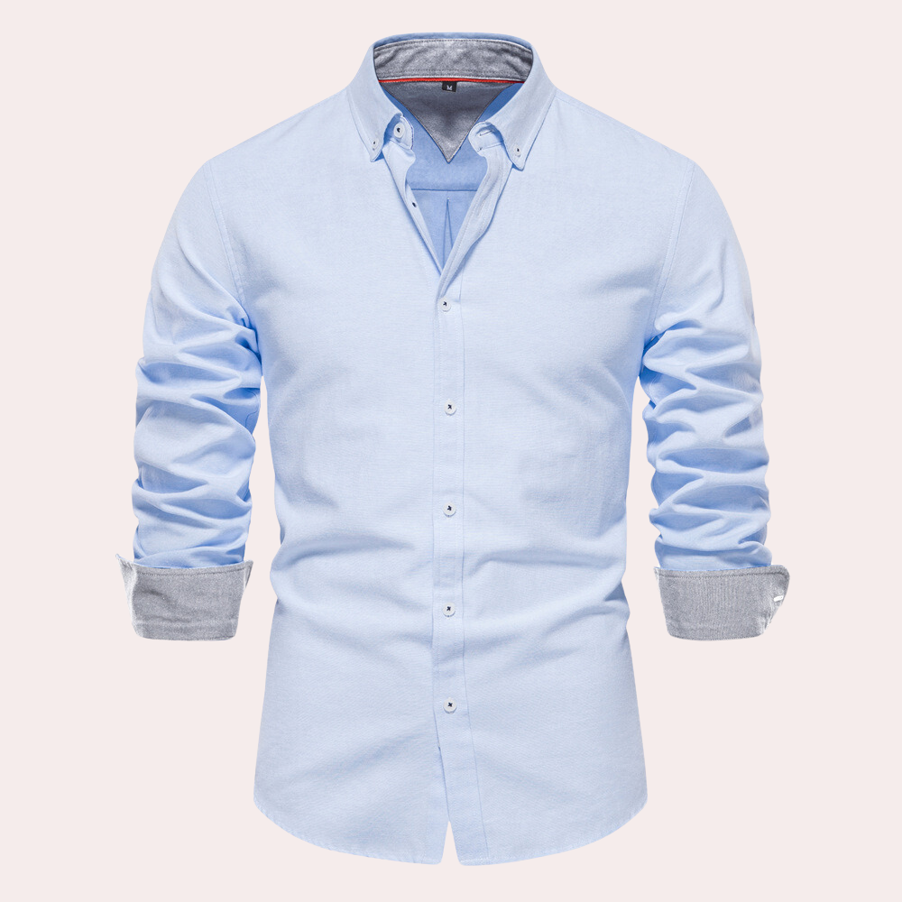 Men's white cotton tailored-fit button-down collar shirt, versatile formal and casual style