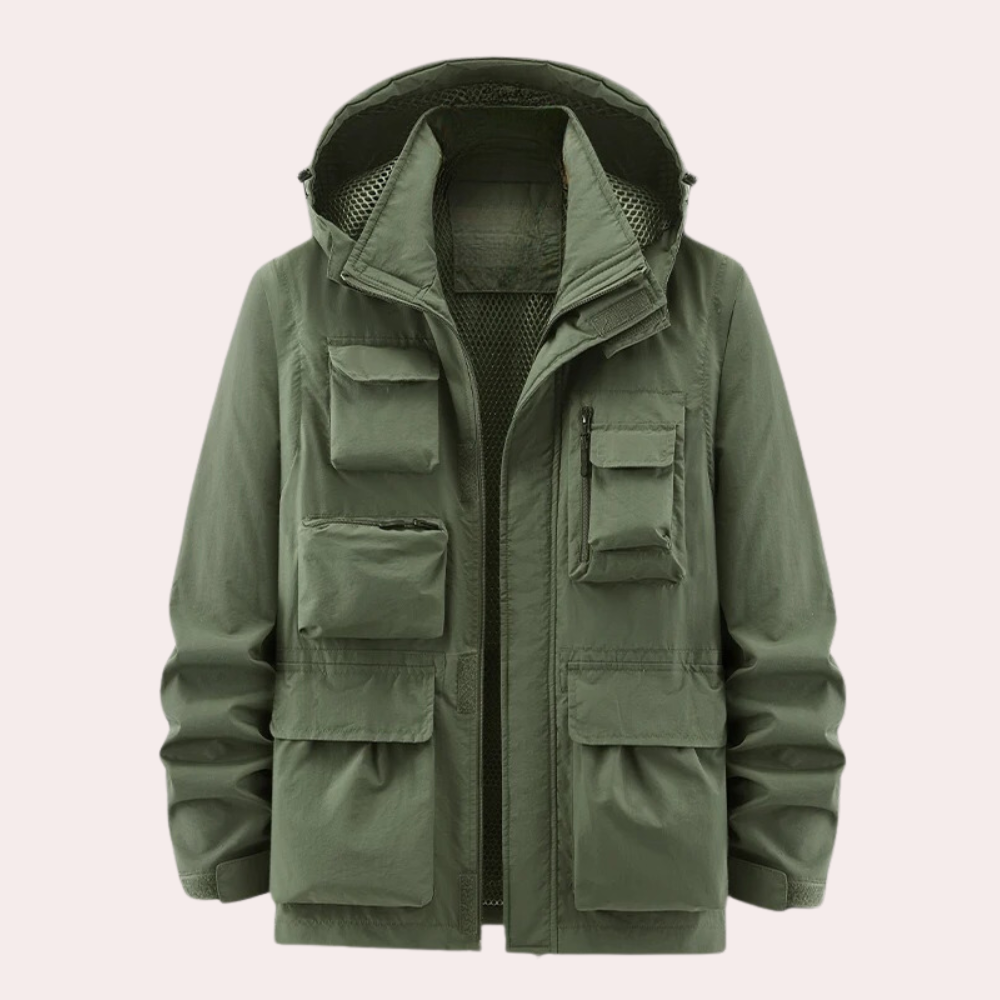 Men's insulated winter parka with hood, windproof rainproof jacket with warm breathable lining
