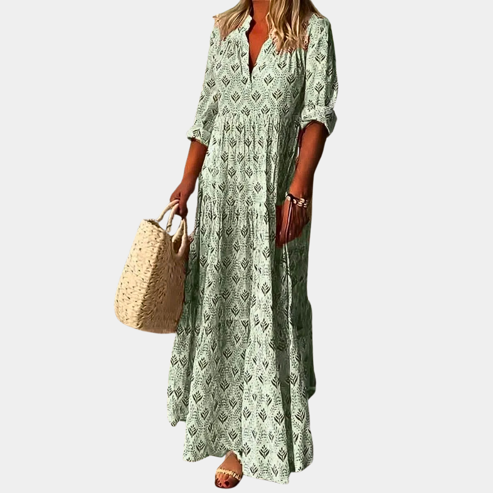 Women's maxi dress V-neck three-quarter sleeves lightweight breathable relaxed fit summer everyday
