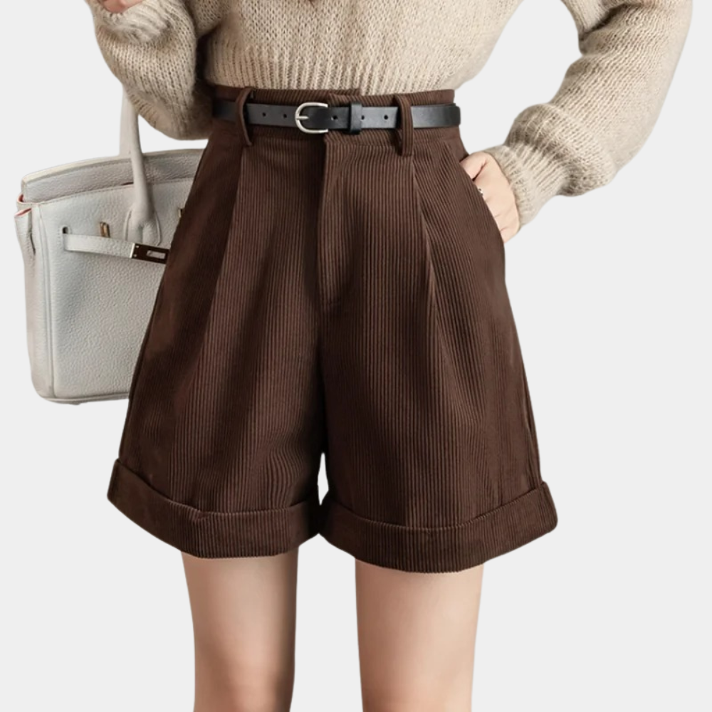 Women's corduroy high waist wide leg shorts flattering silhouette soft versatile everyday essential
