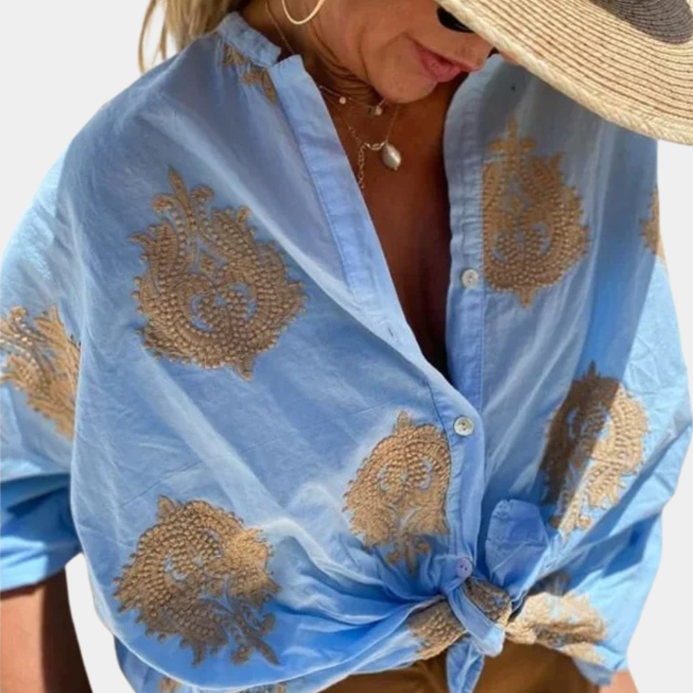 Women's loose fit long sleeve blouse with tie front button closure, breathable chic spring top
