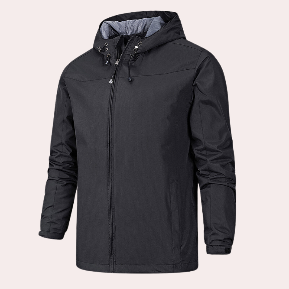 Men's lightweight hooded windbreaker jacket regular fit with zipper cuffs for wind protection