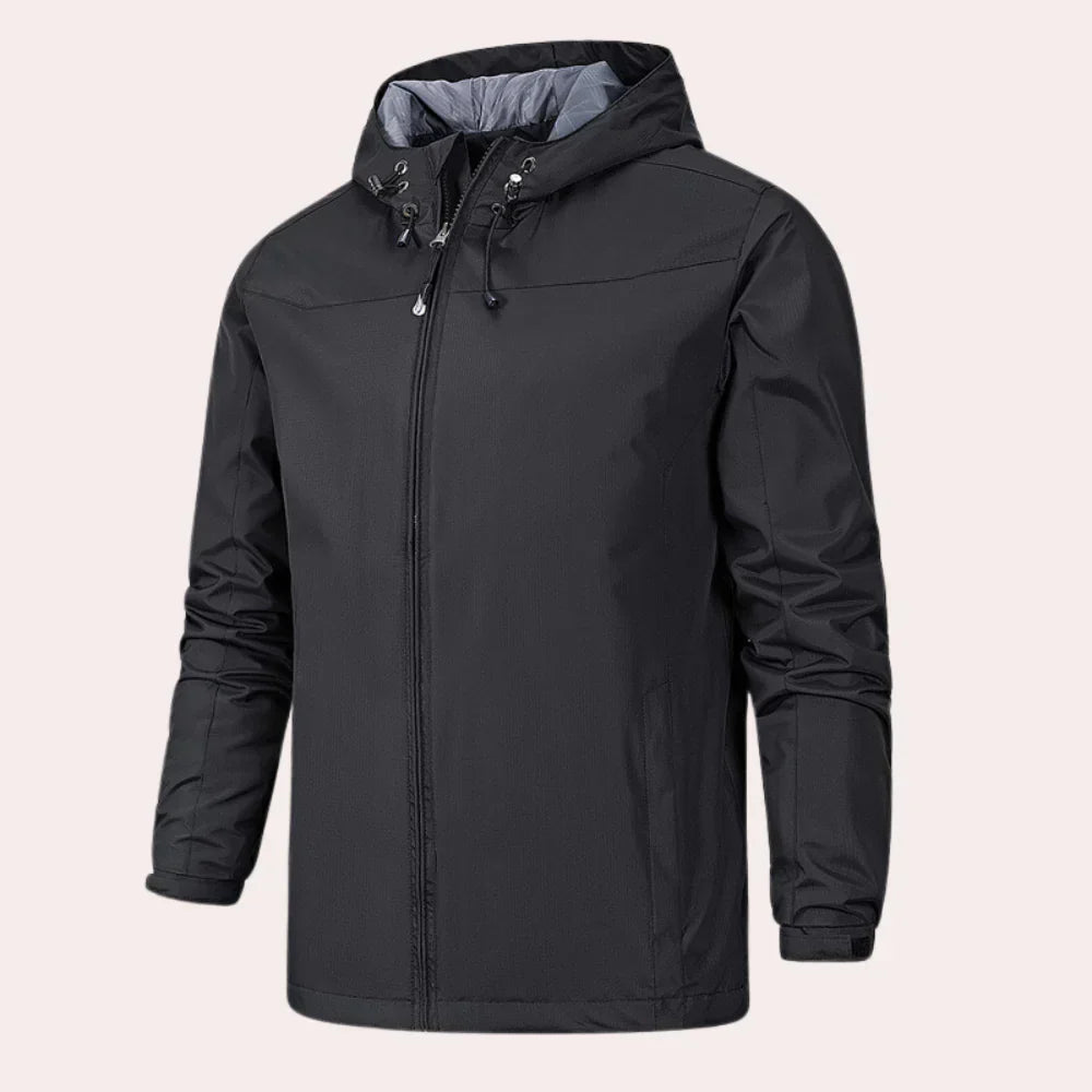 Men's lightweight hooded windbreaker jacket, windproof rainproof outdoor wear with adjustable hood