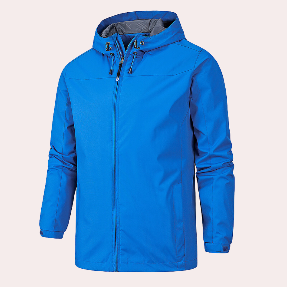 Men's lightweight hooded windbreaker jacket regular fit with zipper cuffs for wind protection