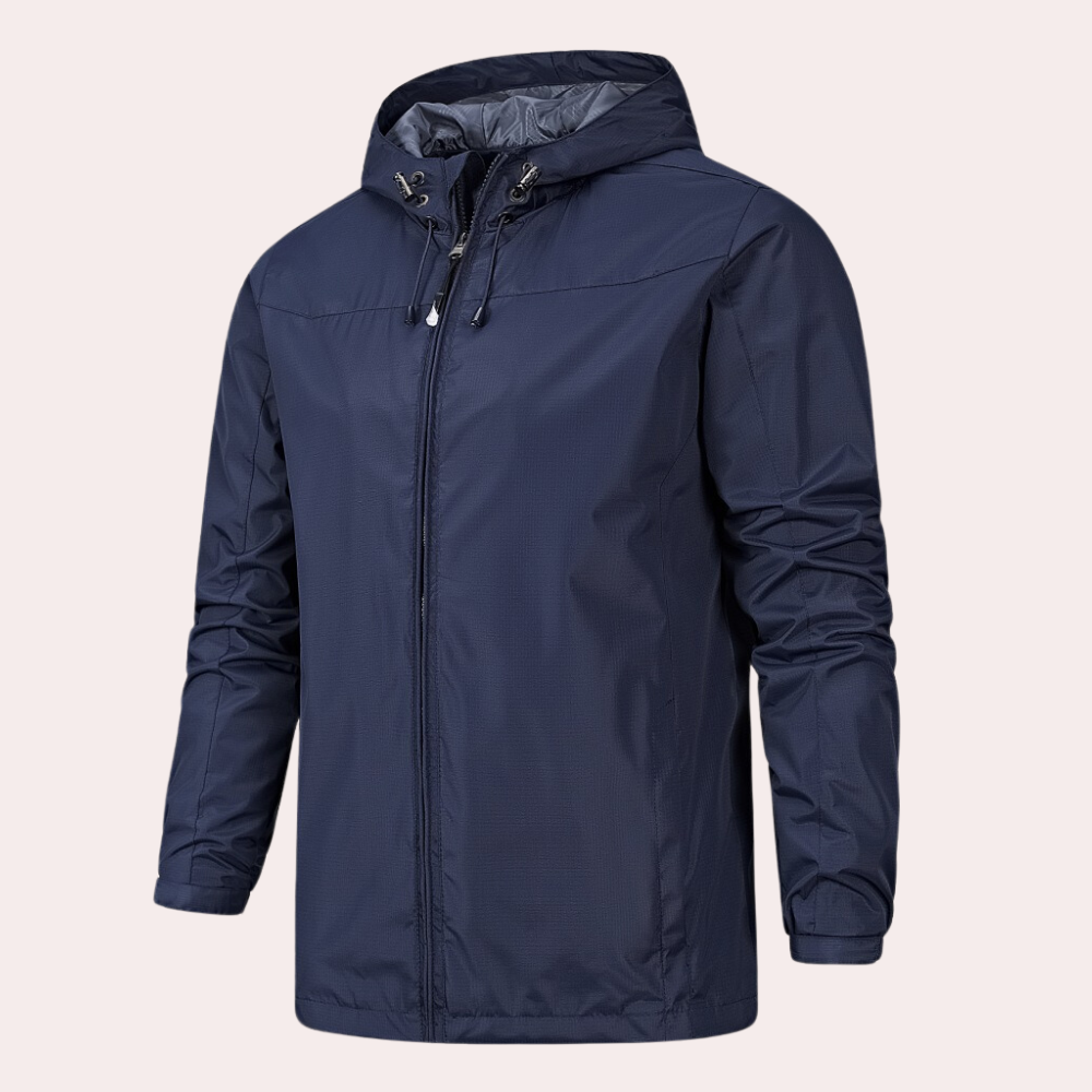 Men's lightweight hooded windbreaker jacket regular fit with zipper cuffs for wind protection
