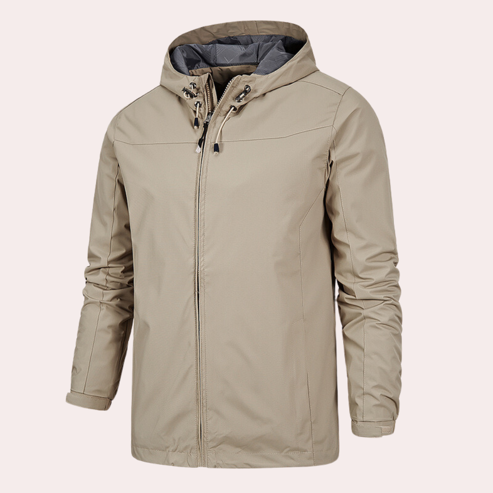 Men's lightweight hooded windbreaker jacket regular fit with zipper cuffs for wind protection