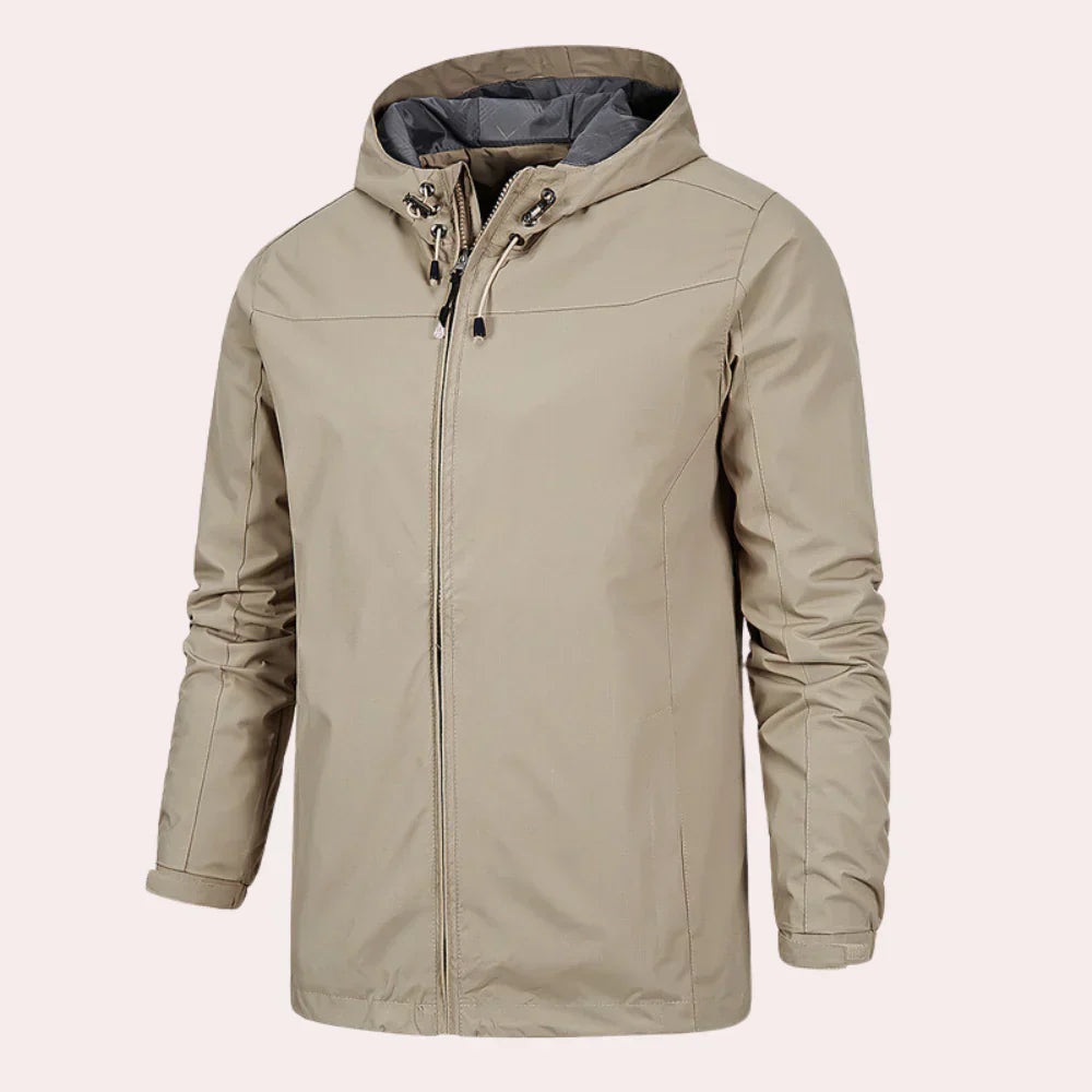 Men's lightweight hooded windbreaker jacket, windproof rainproof design for outdoor activities